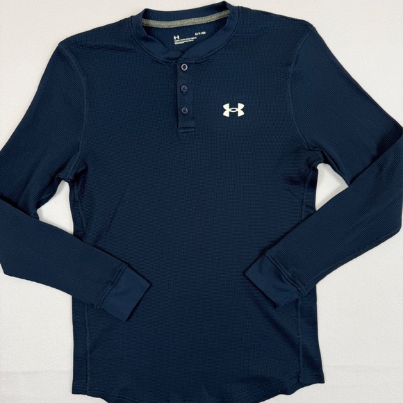 Lot of 2 Under Armour Mens Waffle Knit Henley Shirts Navy Olive Green Small - Picture 8 of 16